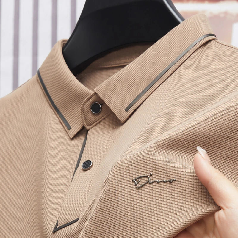 Polo para hombre, nuevo, de tela fresca de lujo premium sin costuras, estilo casual de negocios/golf, corte ajustado, cuello tipo blusa.