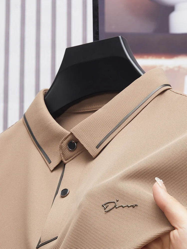 Polo para hombre, nuevo, de tela fresca de lujo premium sin costuras, estilo casual de negocios/golf, corte ajustado, cuello tipo blusa.