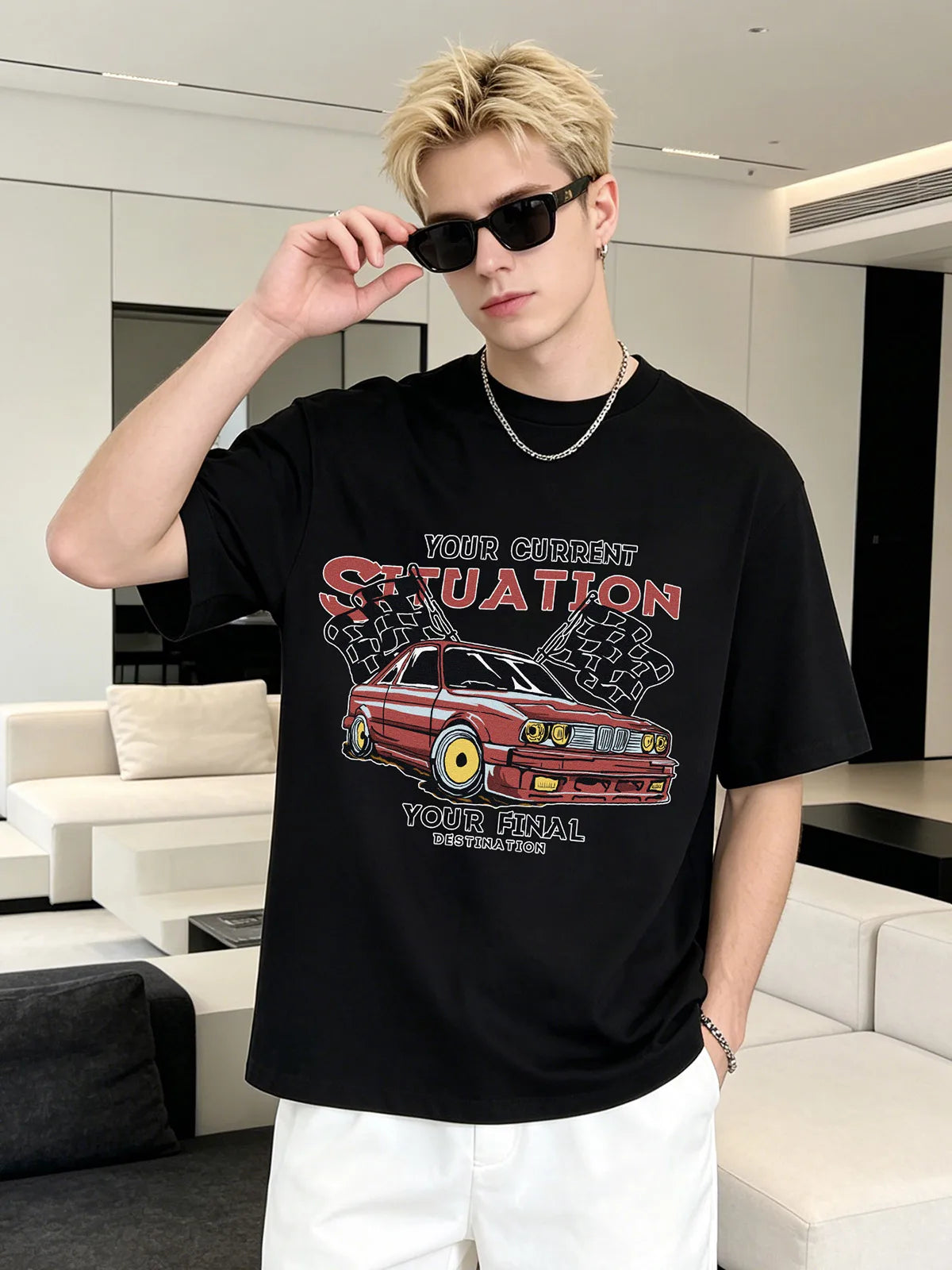 Camiseta gráfica para hombre, 100% algodón, cuello redondo, transpirable, de manga corta, resistente a la decoloración y a la formación de bolitas.