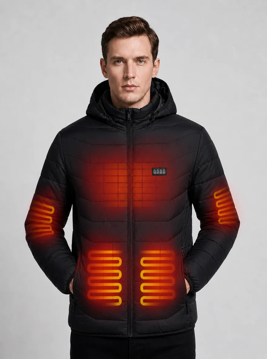 Men's Heated Jacket, Winter Windproof and Warm Smart Heating Coat, 3-Level Adjustable Temperature Heated Cotton Jacket, Four Control Switches, 36 Heating Zones, Designed for the Wet and Cold Winter Climate in Europe, Suitable
