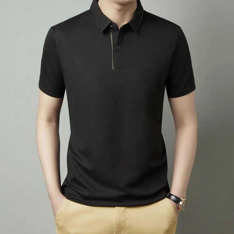Polo para hombre, nuevo, de tela fresca de lujo premium sin costuras, estilo casual de negocios/golf, corte ajustado, cuello tipo blusa.