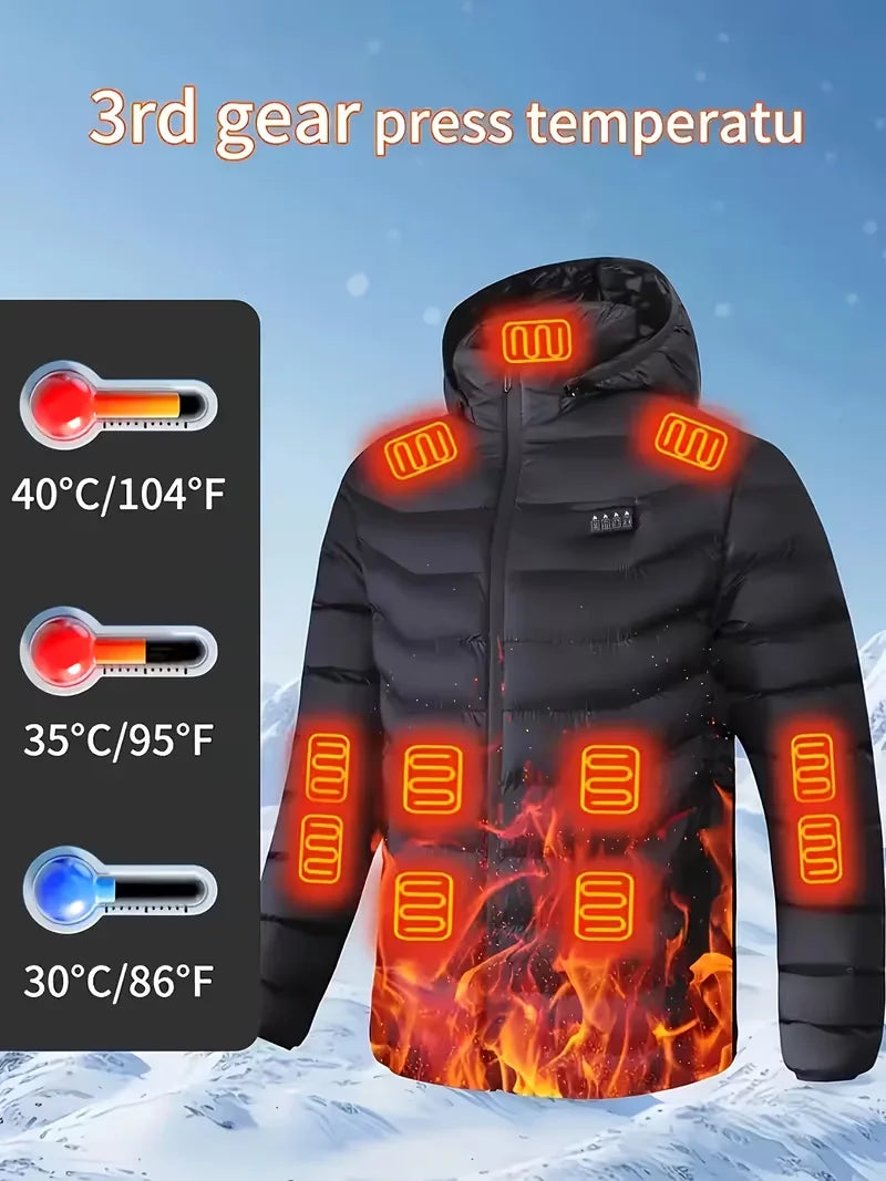 Men's Heated Jacket, Winter Windproof and Warm Smart Heating Coat, 3-Level Adjustable Temperature Heated Cotton Jacket, Four Control Switches, 36 Heating Zones, Designed for the Wet and Cold Winter Climate in Europe, Suitable