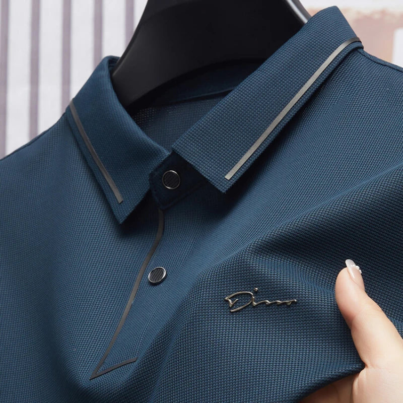 Polo para hombre, nuevo, de tela fresca de lujo premium sin costuras, estilo casual de negocios/golf, corte ajustado, cuello tipo blusa.