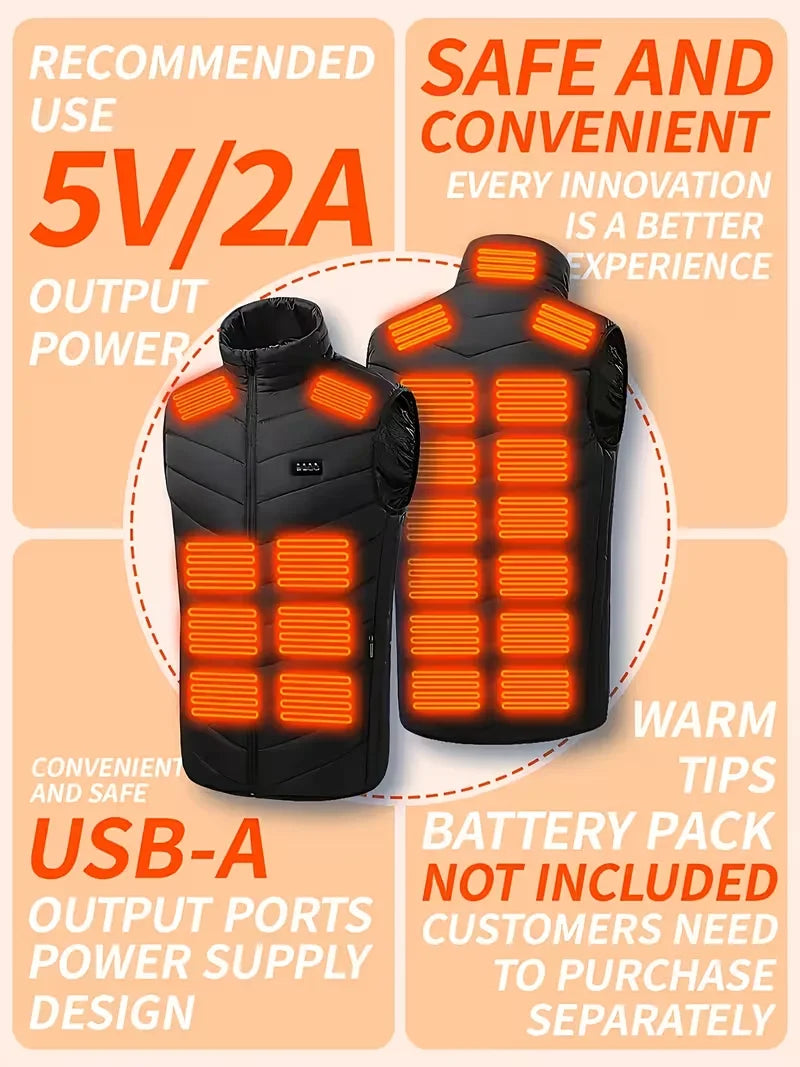 Unisex Smart Electric Heating Vest, the Top Choice for Christmas and Birthday Gifts, Men's Thermal Heating Vest, Winter Outdoor Thermal Jacket Suitable for Camping, Hiking, and Commuting (Power Bank Not Included)