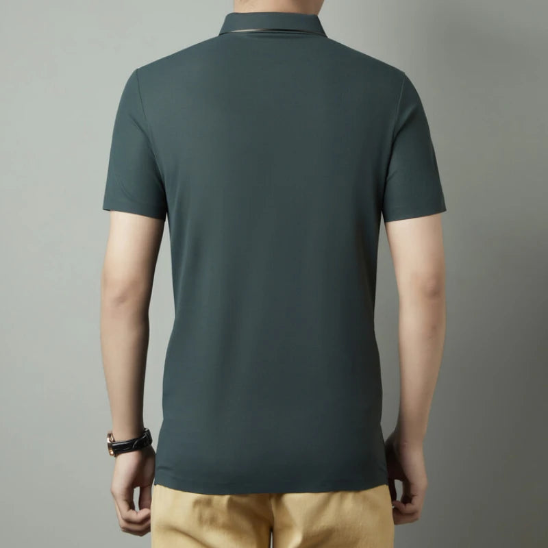 Polo para hombre, nuevo, de tela fresca de lujo premium sin costuras, estilo casual de negocios/golf, corte ajustado, cuello tipo blusa.