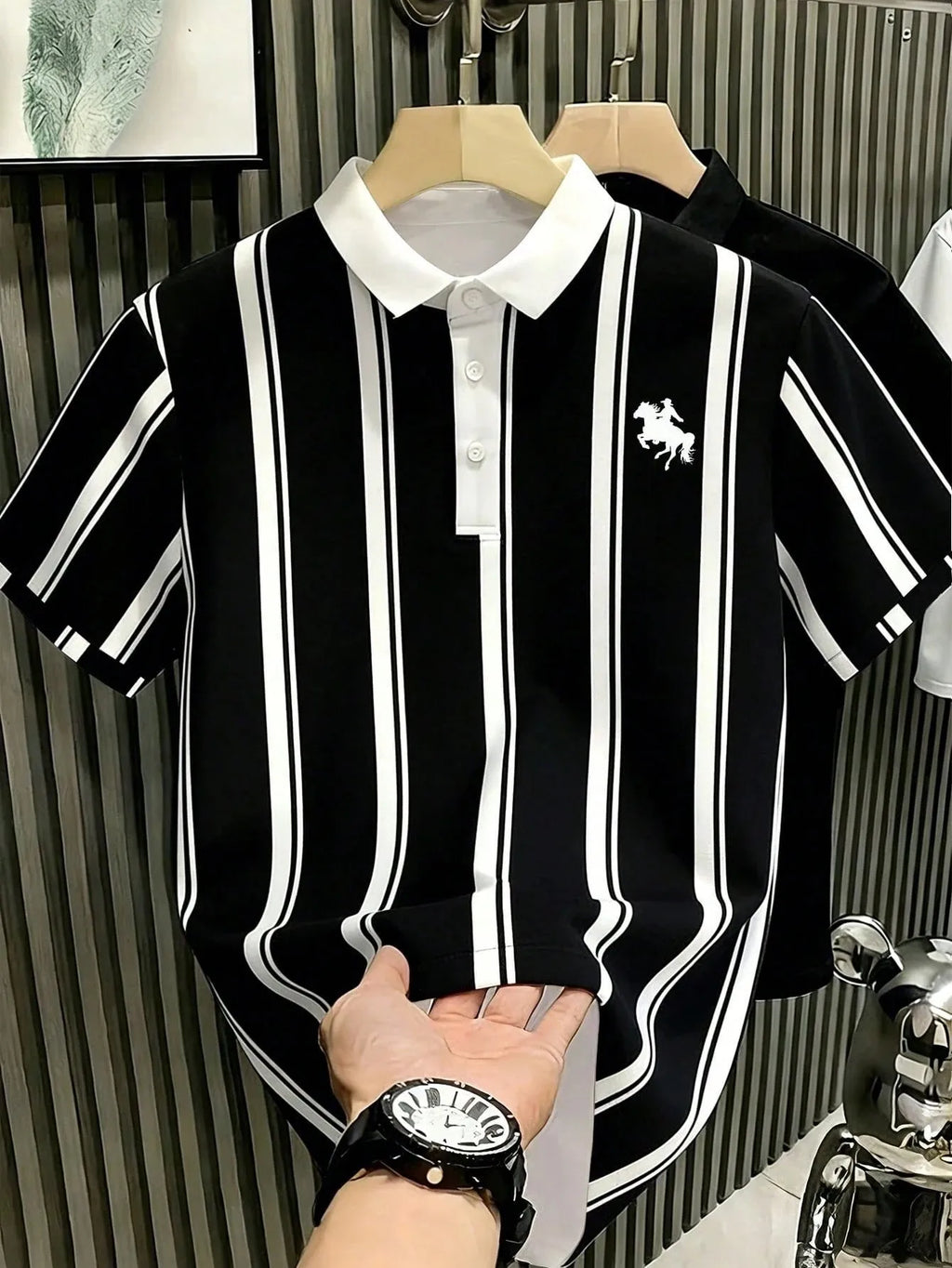 Summer Men's Polo Shirt with Stripes Print Breathable and Lightweight Casual and Fashionable Outdoor Men's Clothing