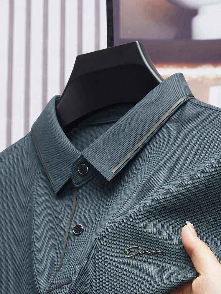 Polo para hombre, nuevo, de tela fresca de lujo premium sin costuras, estilo casual de negocios/golf, corte ajustado, cuello tipo blusa.