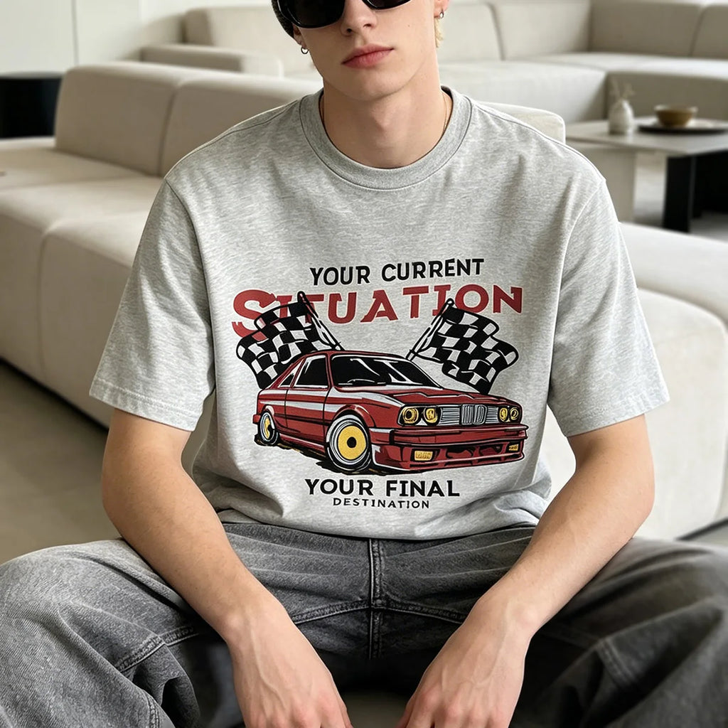 Camiseta gráfica para hombre, 100% algodón, cuello redondo, transpirable, de manga corta, resistente a la decoloración y a la formación de bolitas.
