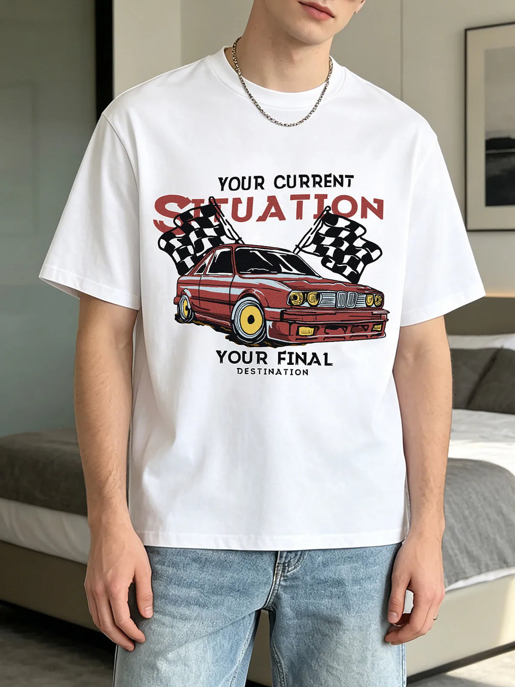 Camiseta gráfica para hombre, 100% algodón, cuello redondo, transpirable, de manga corta, resistente a la decoloración y a la formación de bolitas.