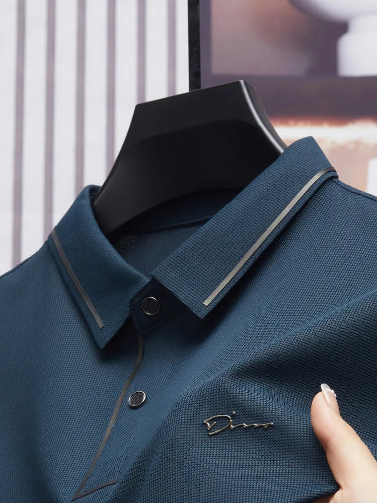 Polo para hombre, nuevo, de tela fresca de lujo premium sin costuras, estilo casual de negocios/golf, corte ajustado, cuello tipo blusa.