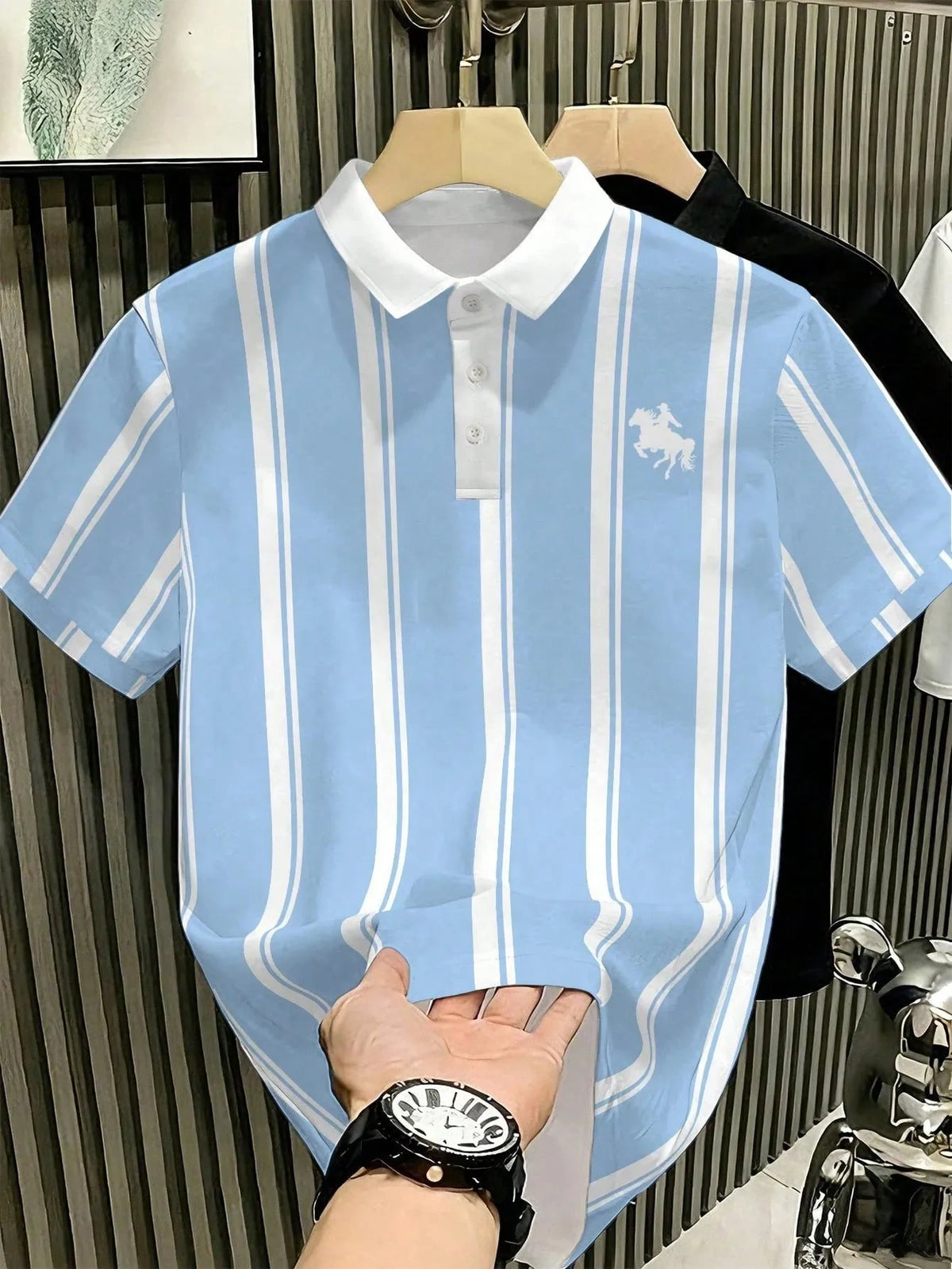 Summer Men's Polo Shirt with Stripes Print Breathable and Lightweight Casual and Fashionable Outdoor Men's Clothing