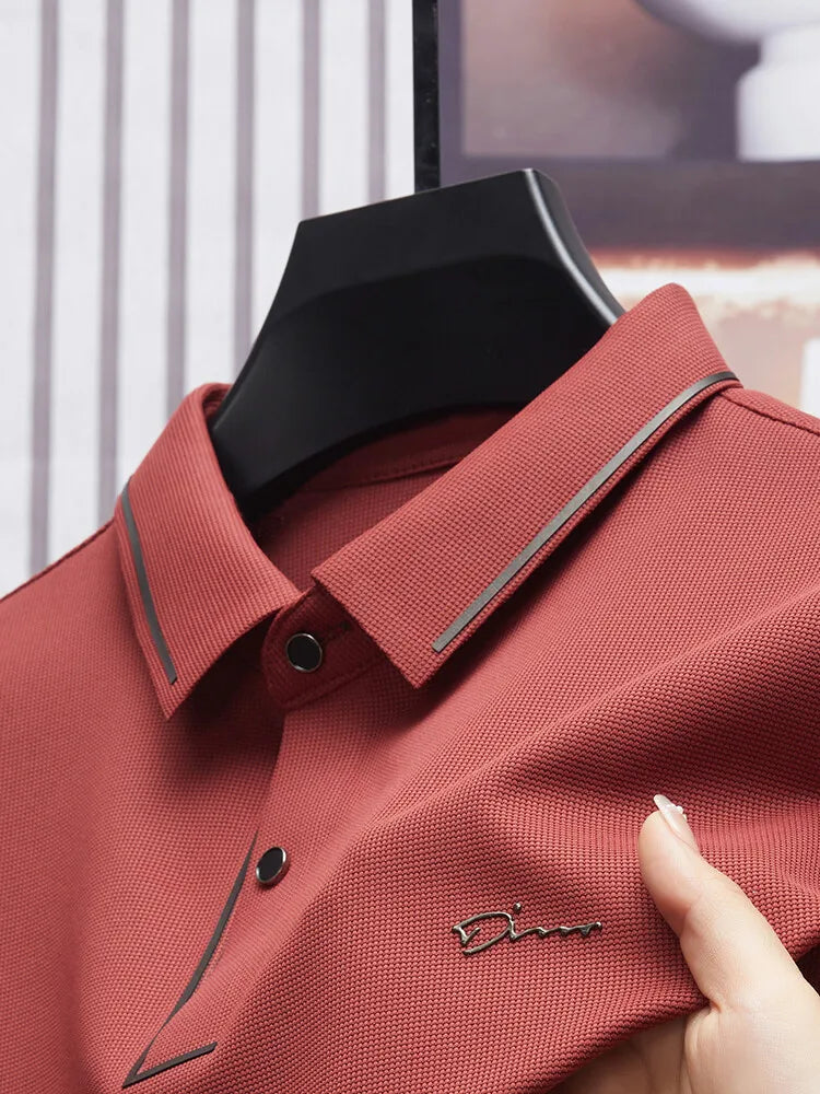Polo para hombre, nuevo, de tela fresca de lujo premium sin costuras, estilo casual de negocios/golf, corte ajustado, cuello tipo blusa.