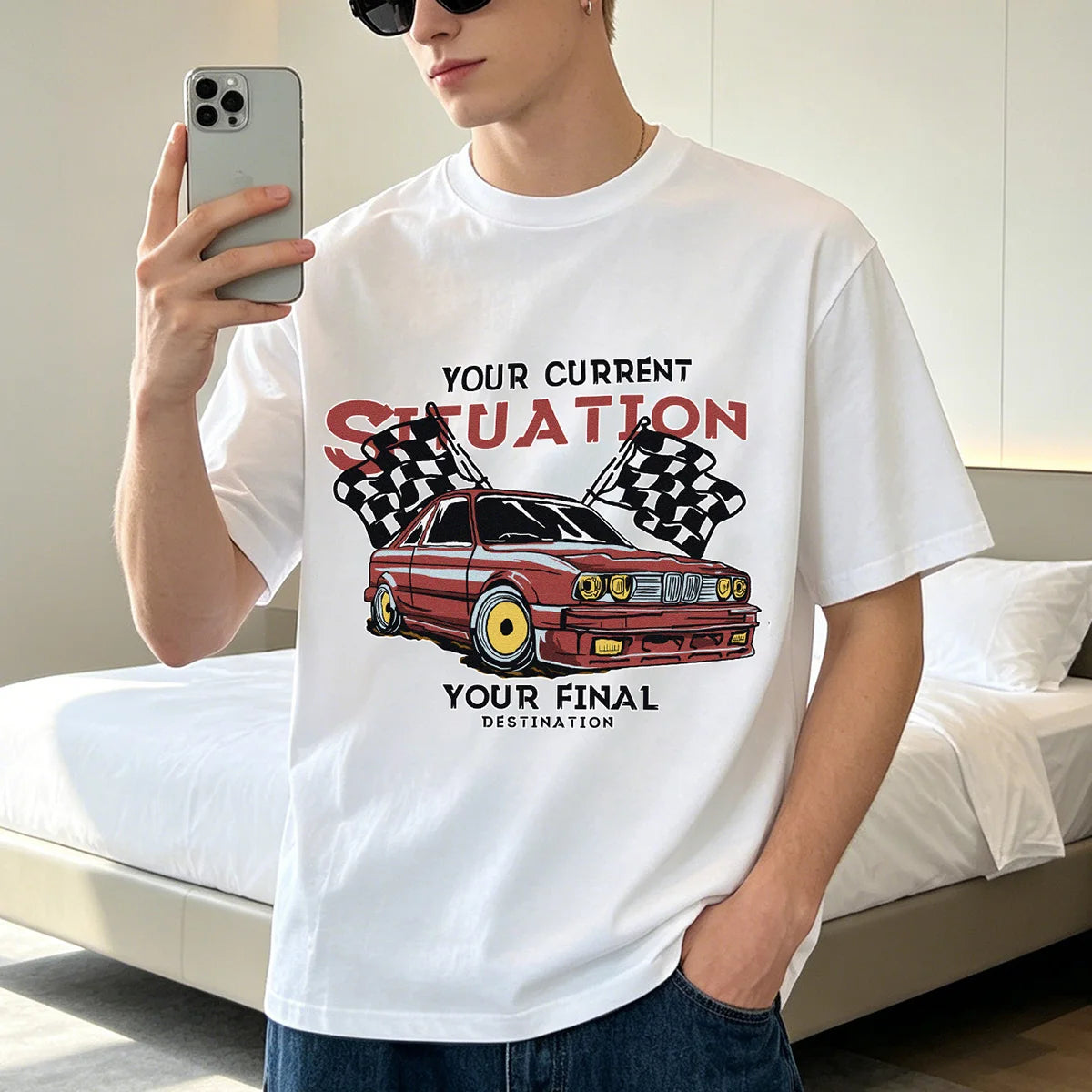 Camiseta gráfica para hombre, 100% algodón, cuello redondo, transpirable, de manga corta, resistente a la decoloración y a la formación de bolitas.