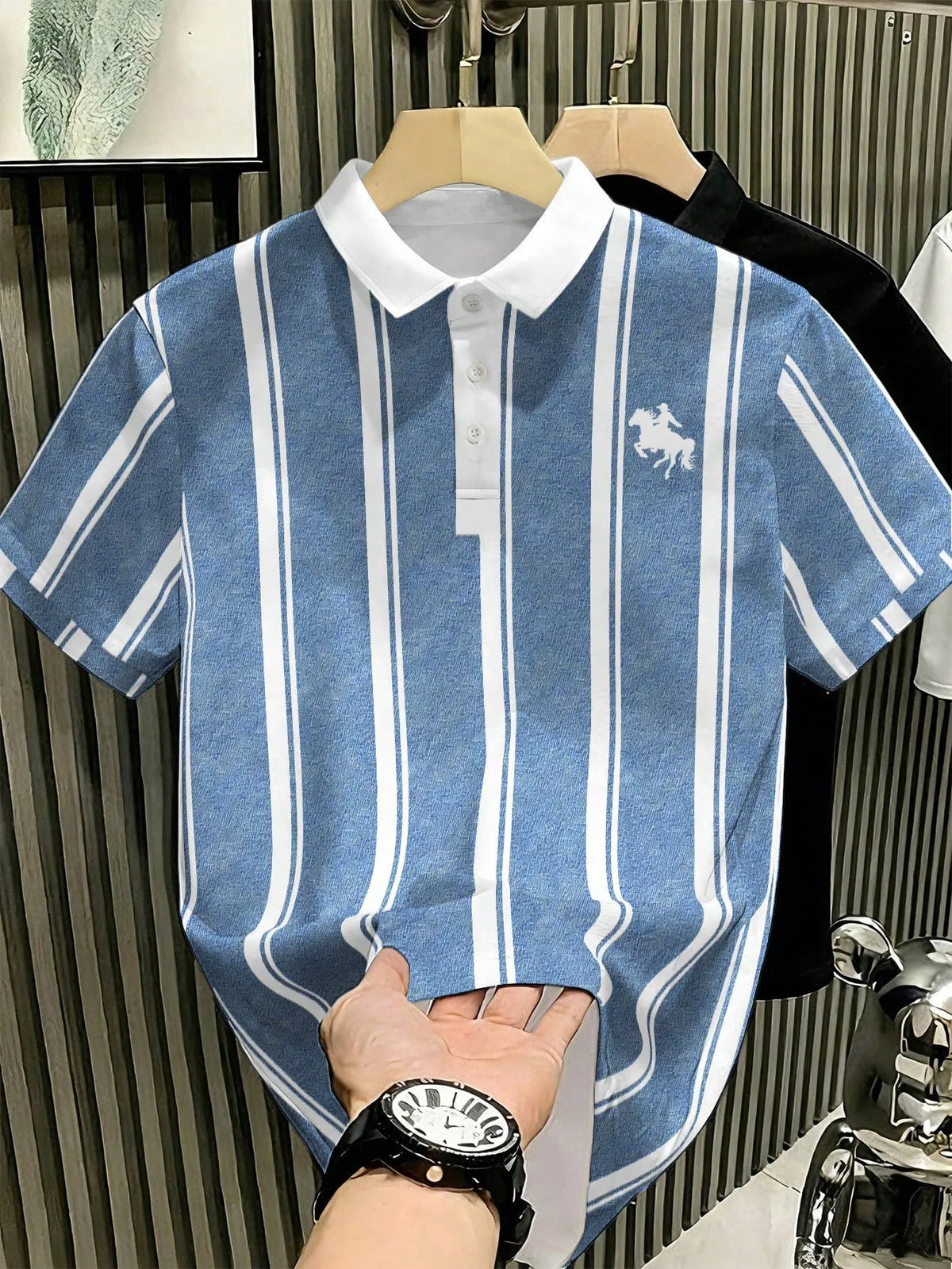Summer Men's Polo Shirt with Stripes Print Breathable and Lightweight Casual and Fashionable Outdoor Men's Clothing