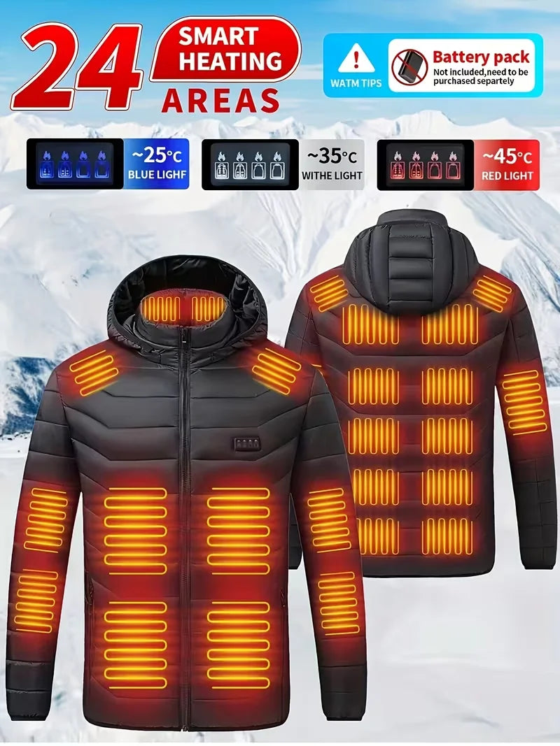 Men's Heated Jacket, Winter Windproof and Warm Smart Heating Coat, 3-Level Adjustable Temperature Heated Cotton Jacket, Four Control Switches, 36 Heating Zones, Designed for the Wet and Cold Winter Climate in Europe, Suitable