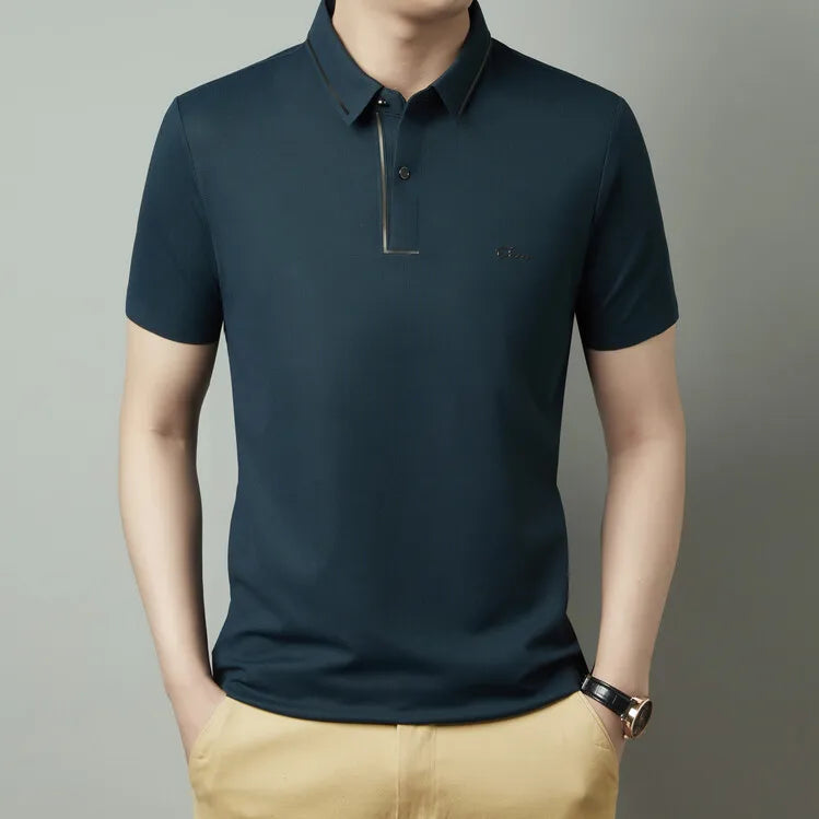 Polo para hombre, nuevo, de tela fresca de lujo premium sin costuras, estilo casual de negocios/golf, corte ajustado, cuello tipo blusa.