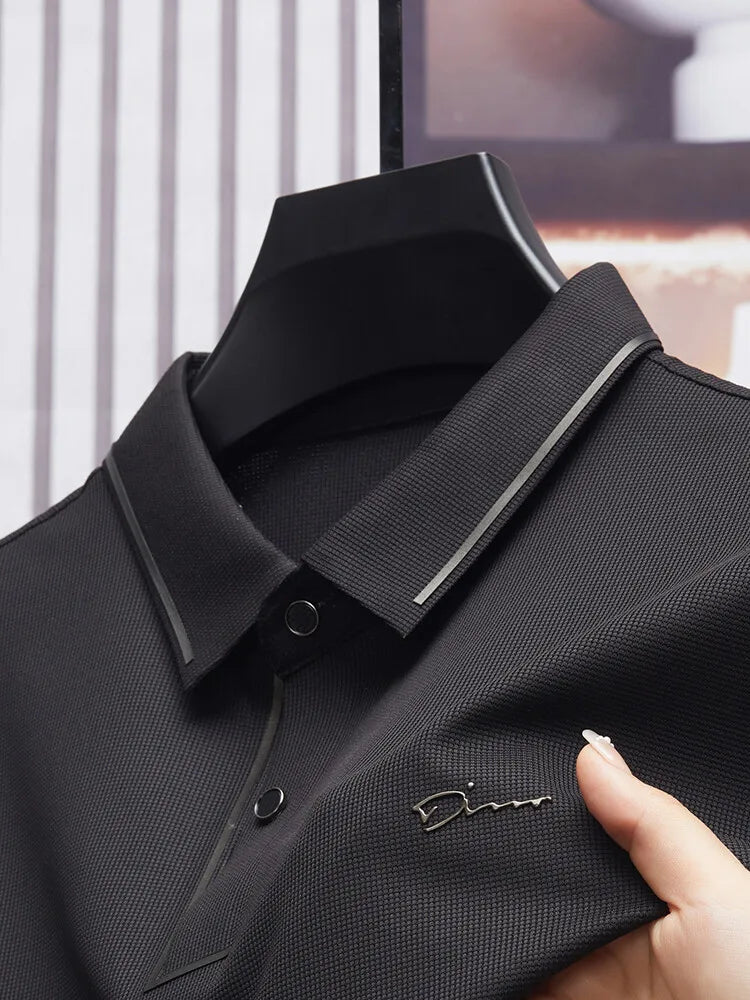 Polo para hombre, nuevo, de tela fresca de lujo premium sin costuras, estilo casual de negocios/golf, corte ajustado, cuello tipo blusa.