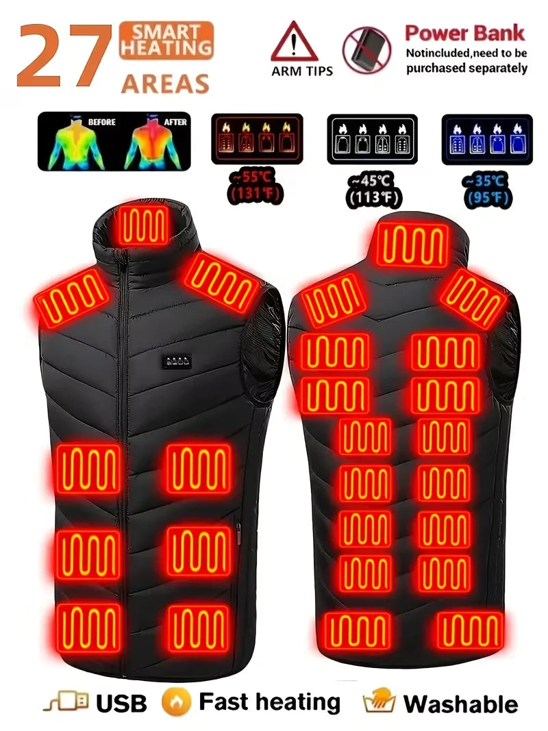 Unisex Smart Electric Heating Vest, the Top Choice for Christmas and Birthday Gifts, Men's Thermal Heating Vest, Winter Outdoor Thermal Jacket Suitable for Camping, Hiking, and Commuting (Power Bank Not Included)