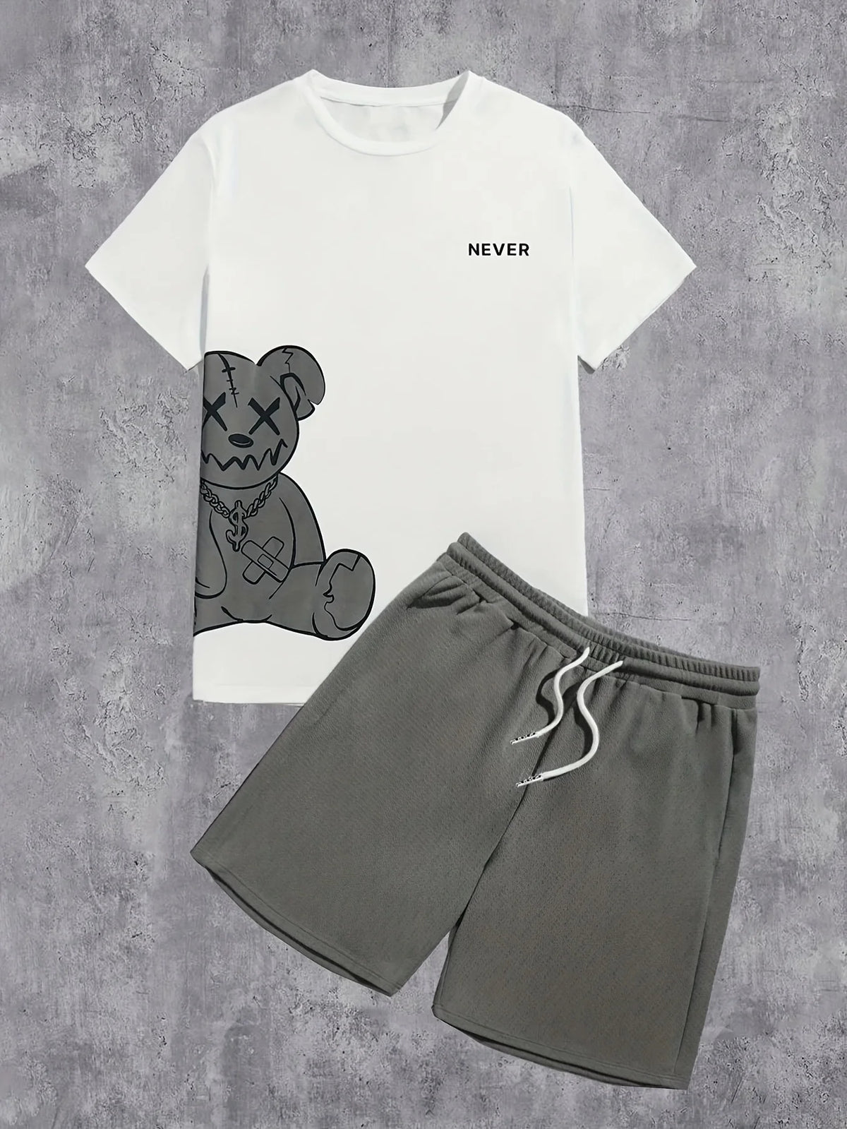 2026 Summer Casual Short-Sleeve Fashionable Breathable Sports Set Loose-Fit Quick-Dry Men's Short-Sleeve Hip-Hop Bear Print Set