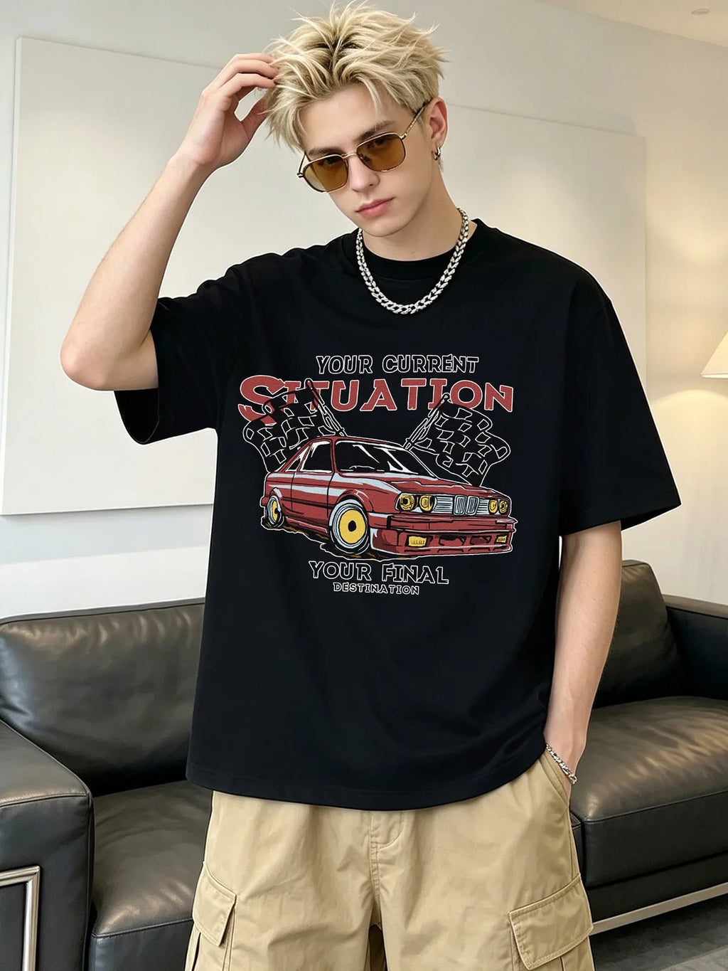 Camiseta gráfica para hombre, 100% algodón, cuello redondo, transpirable, de manga corta, resistente a la decoloración y a la formación de bolitas.