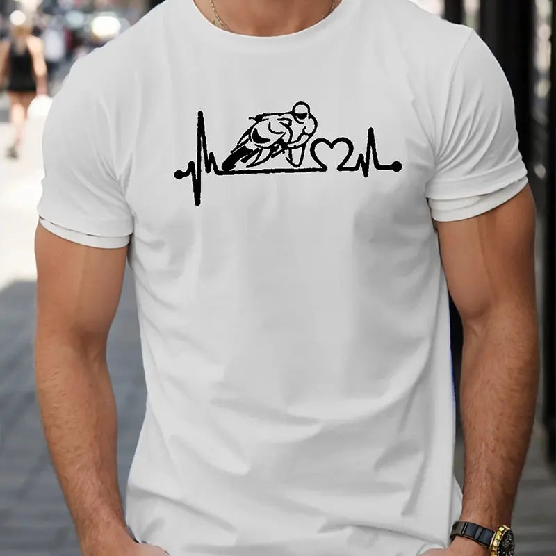 Motorcycle Rider Graphic Print Men's Creative Top, Casual Short Sleeve Crew Neck T-shirt, Men's Clothing For Summer Outdoor