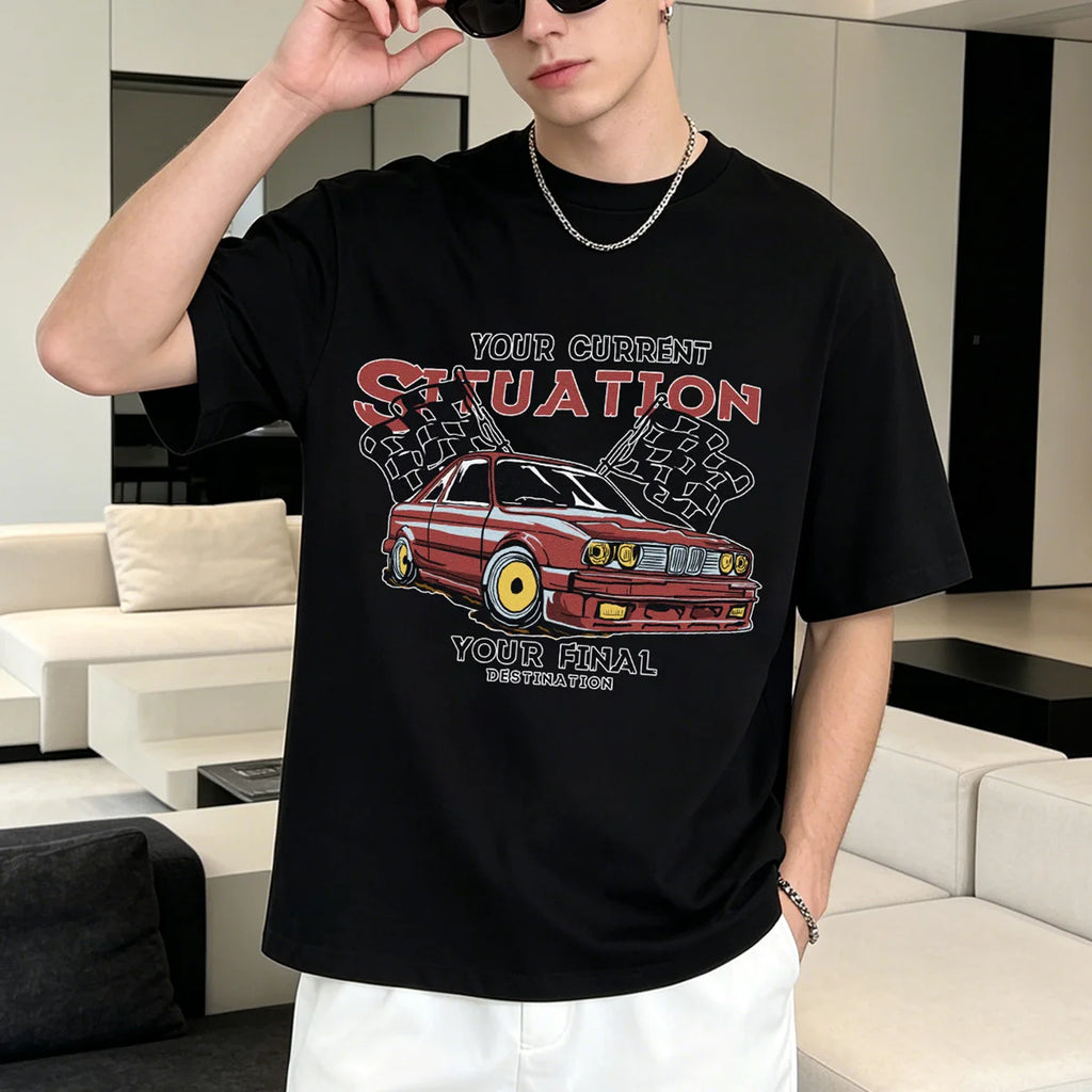 Camiseta gráfica para hombre, 100% algodón, cuello redondo, transpirable, de manga corta, resistente a la decoloración y a la formación de bolitas.