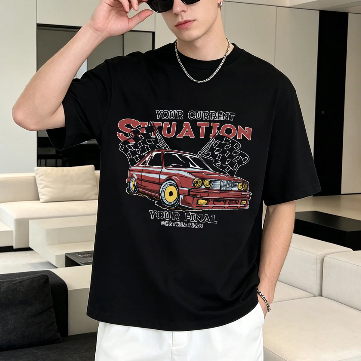 Camiseta gráfica para hombre, 100% algodón, cuello redondo, transpirable, de manga corta, resistente a la decoloración y a la formación de bolitas.