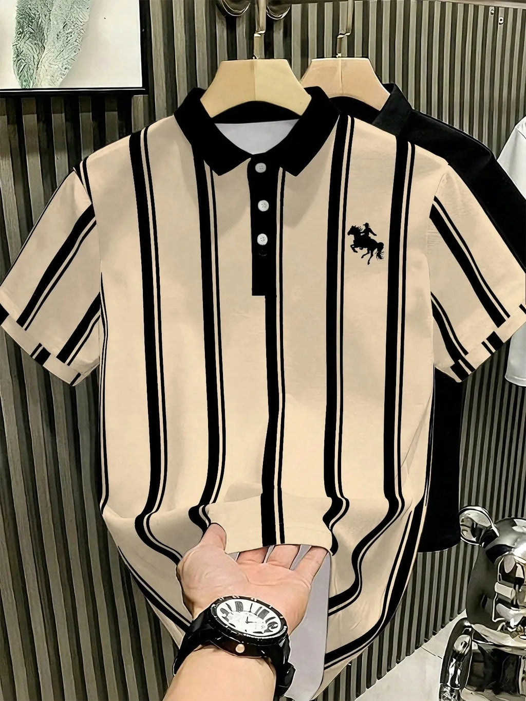 Summer Men's Polo Shirt with Stripes Print Breathable and Lightweight Casual and Fashionable Outdoor Men's Clothing