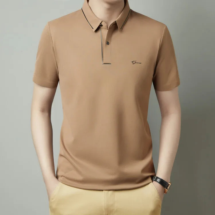 Polo para hombre, nuevo, de tela fresca de lujo premium sin costuras, estilo casual de negocios/golf, corte ajustado, cuello tipo blusa.