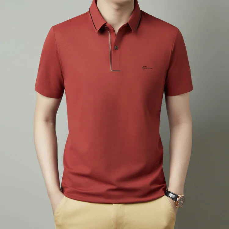 Polo para hombre, nuevo, de tela fresca de lujo premium sin costuras, estilo casual de negocios/golf, corte ajustado, cuello tipo blusa.
