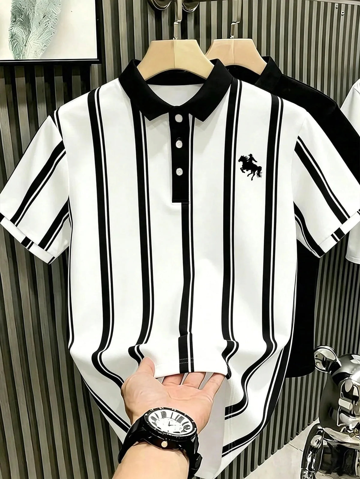 Summer Men's Polo Shirt with Stripes Print Breathable and Lightweight Casual and Fashionable Outdoor Men's Clothing