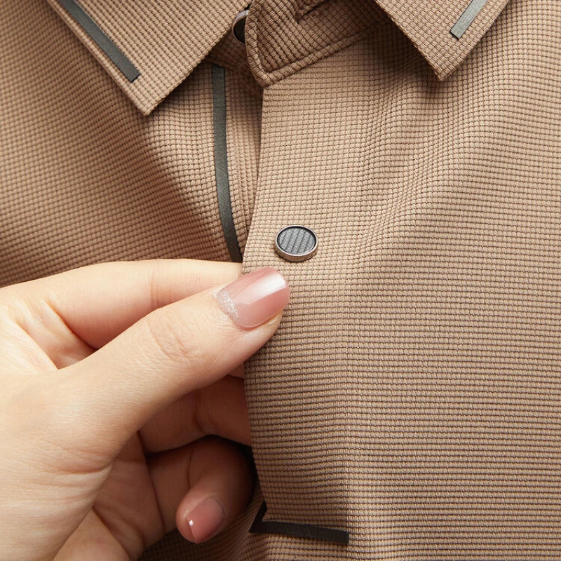 Polo para hombre, nuevo, de tela fresca de lujo premium sin costuras, estilo casual de negocios/golf, corte ajustado, cuello tipo blusa.
