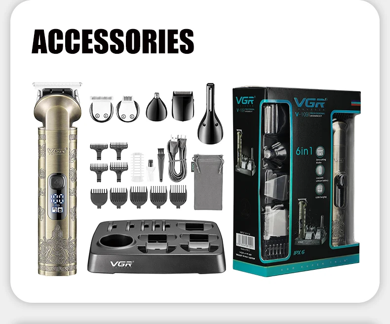 VGR6 all-in-one hair cutting machine, armpit hair, nose hair treatment, full body shaving machine, electric push shear V-109 - Imagen 12