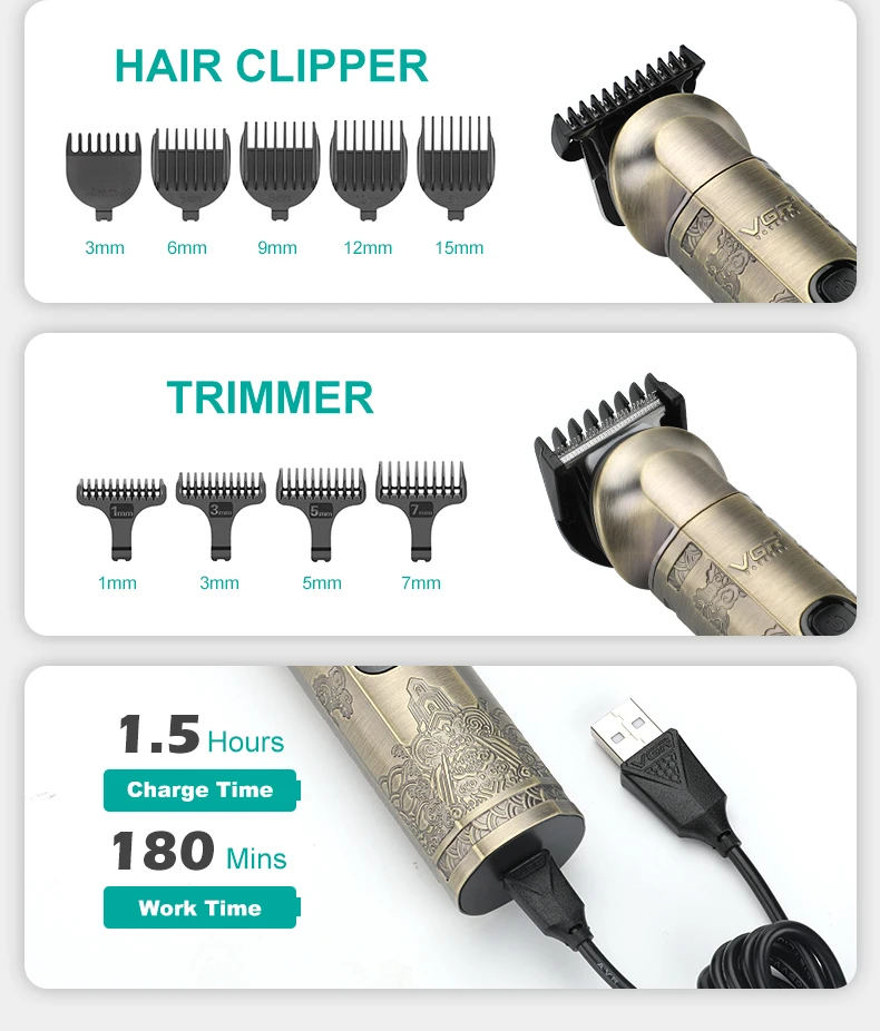 VGR6 all-in-one hair cutting machine, armpit hair, nose hair treatment, full body shaving machine, electric push shear V-109 - Imagen 13