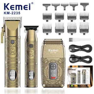 KEMEI Hair Clipper Set Professional Barber Metal Hair Clippers Electric Shaver Hair Trimmer Men Beard Grooming Set KM-2235