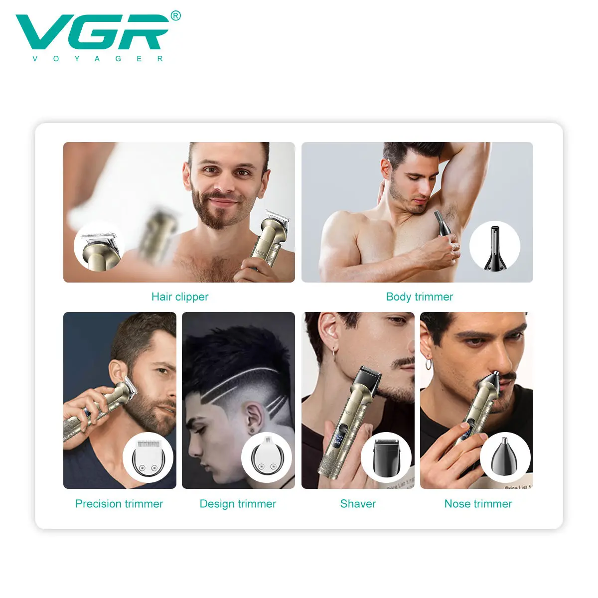 VGR6 all-in-one hair cutting machine, armpit hair, nose hair treatment, full body shaving machine, electric push shear V-109 - Imagen 3