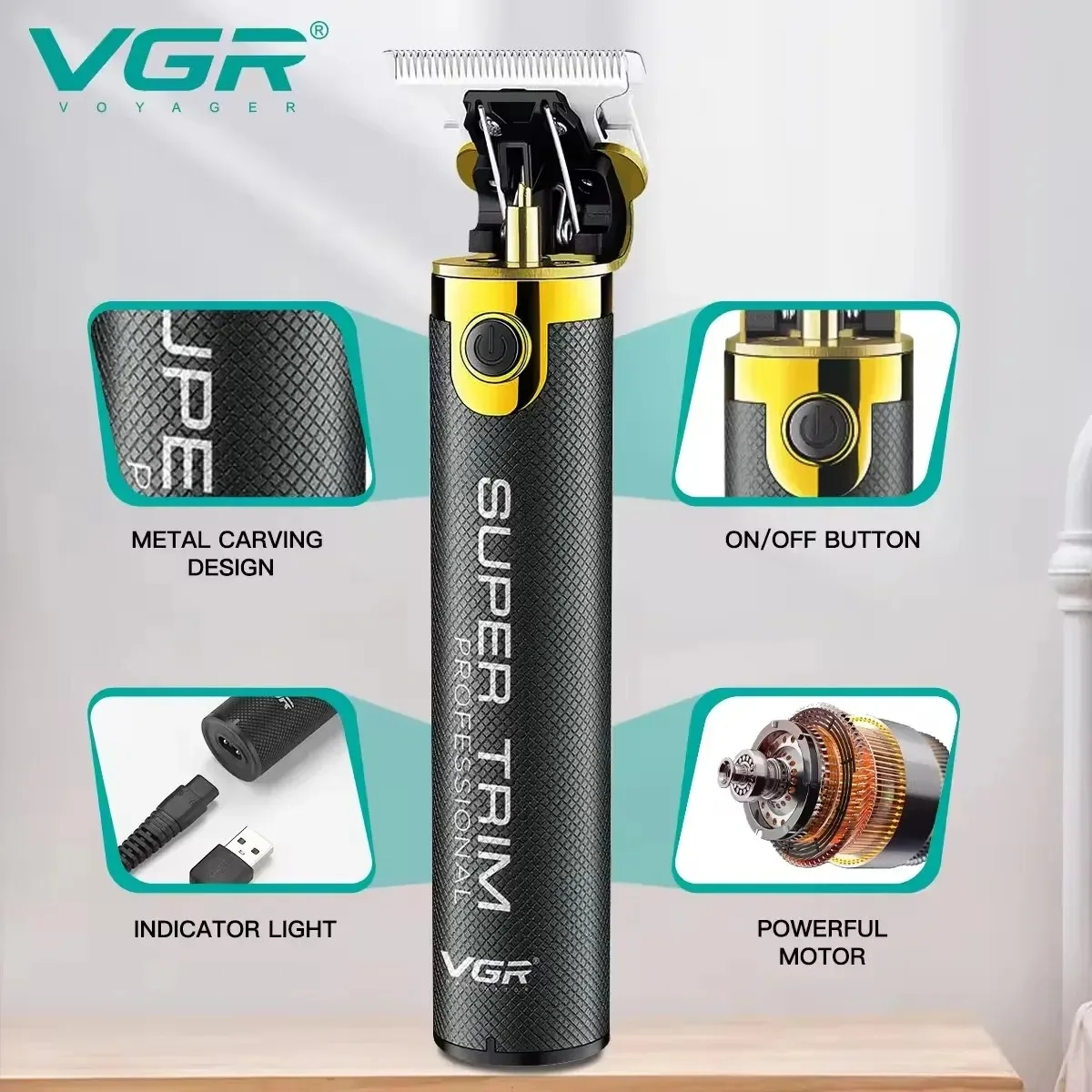 VGR Hair Trimmer Professional Clippers Electric Haircut Machine T9 Rechargeable Barber Clippers Metal Hair Trimmer for Men V-082 - Imagen 2