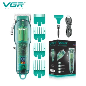 VGR 660 Hair Clipper Transparent Hair Cutting Machine Cordless Hair Trimmer Electric Barber Digital Display Clipper for Men