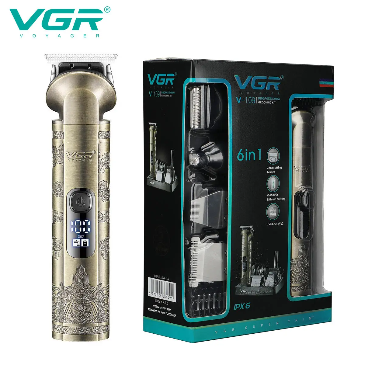 VGR6 all-in-one hair cutting machine, armpit hair, nose hair treatment, full body shaving machine, electric push shear V-109 - Imagen 5
