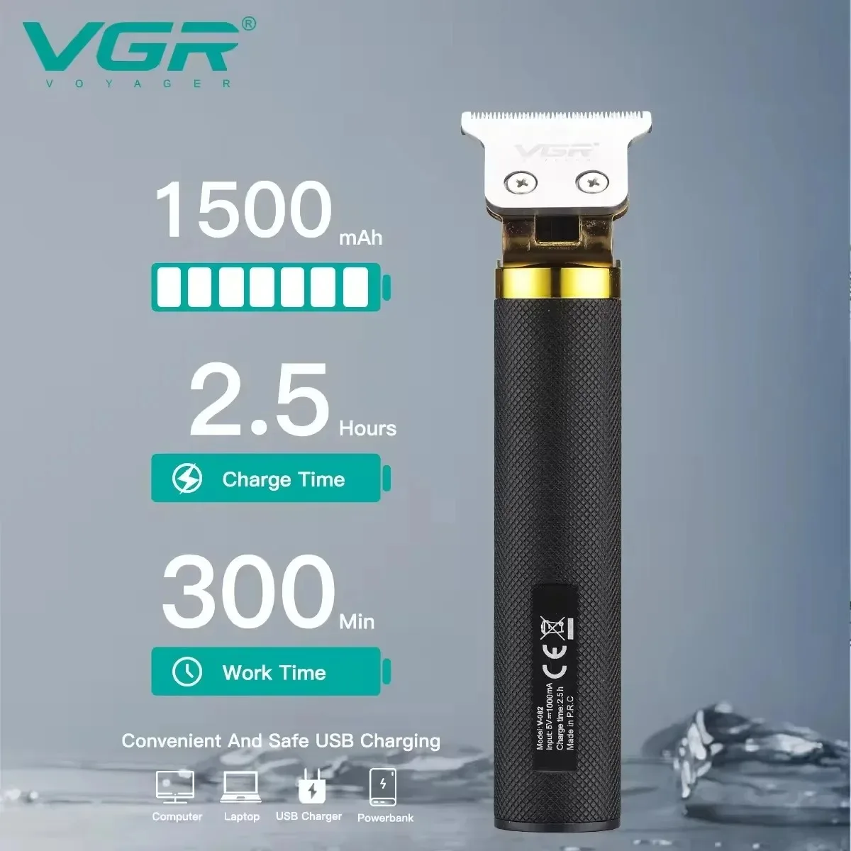 VGR Hair Trimmer Professional Clippers Electric Haircut Machine T9 Rechargeable Barber Clippers Metal Hair Trimmer for Men V-082 - Imagen 3