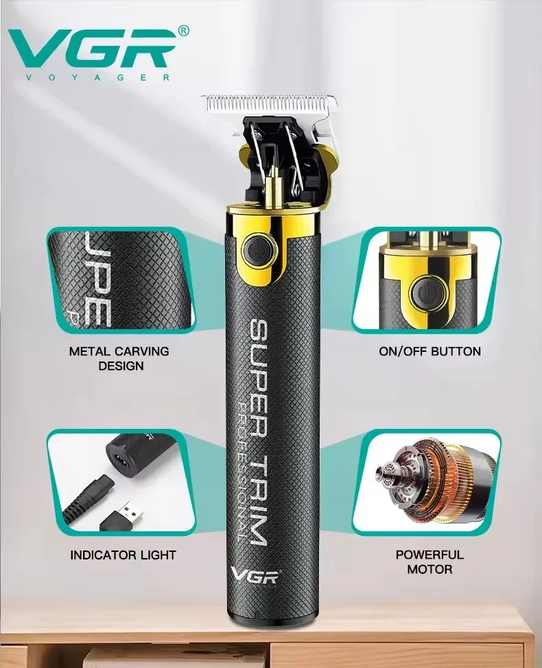 VGR Hair Trimmer Professional Clippers Electric Haircut Machine T9 Rechargeable Barber Clippers Metal Hair Trimmer for Men V-082 - Imagen 12