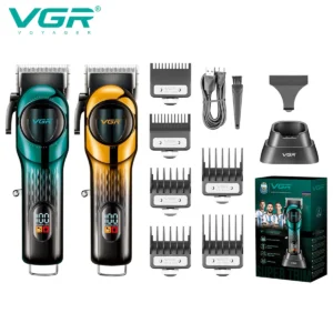 VGR 166 professional intelligent digital rechargeable hair clipper with gradient ribbon base adjustable electric push shear