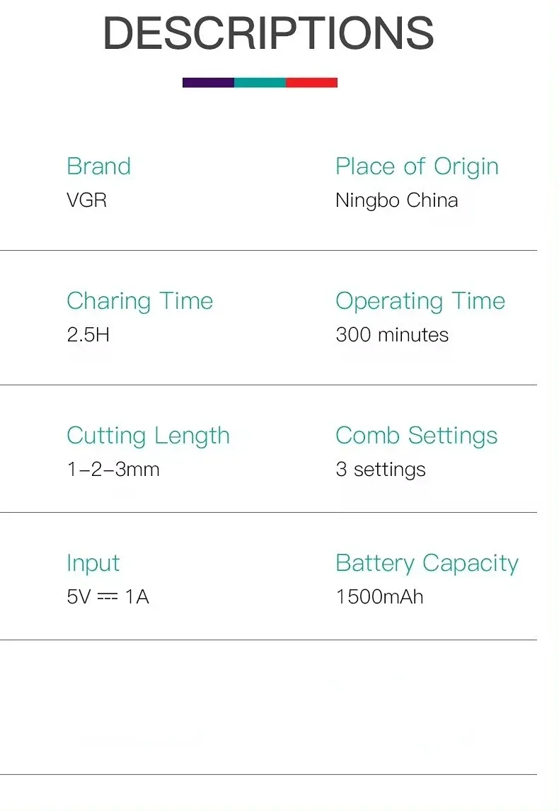 VGR Hair Trimmer Professional Clippers Electric Haircut Machine T9 Rechargeable Barber Clippers Metal Hair Trimmer for Men V-082 - Imagen 17