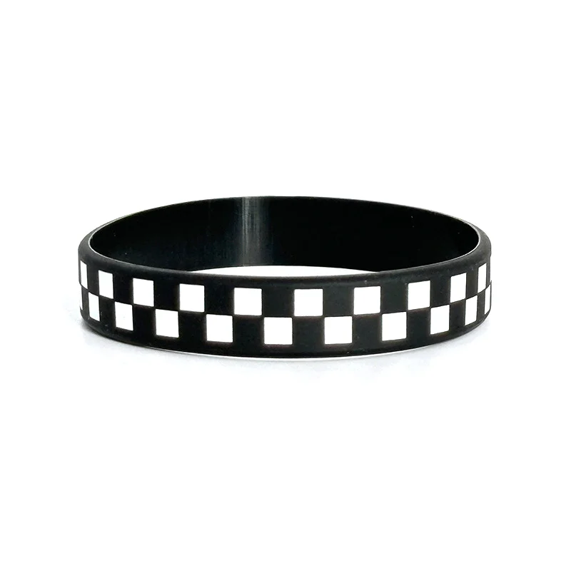1PC Wristbands Decorations Favors Race Car Party Supplies Vintage Couples Black White Plaid Checkered Pattern Silicone Bracelet - Imagen 7