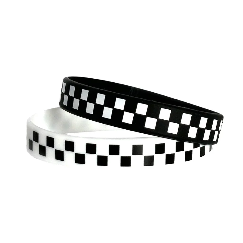 1PC Wristbands Decorations Favors Race Car Party Supplies Vintage Couples Black White Plaid Checkered Pattern Silicone Bracelet - Imagen 2