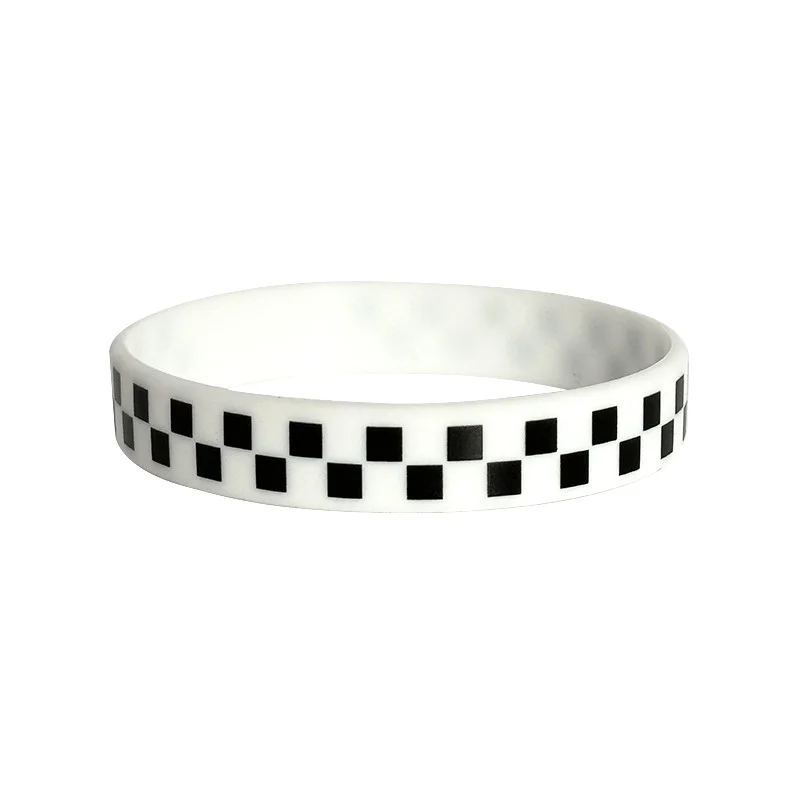 1PC Wristbands Decorations Favors Race Car Party Supplies Vintage Couples Black White Plaid Checkered Pattern Silicone Bracelet - Imagen 8