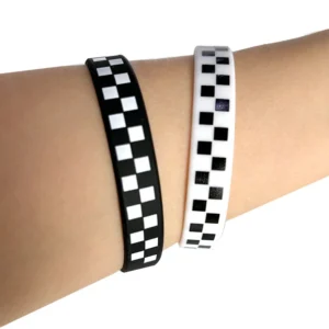1PC Wristbands Decorations Favors Race Car Party Supplies Vintage Couples Black White Plaid Checkered Pattern Silicone Bracelet