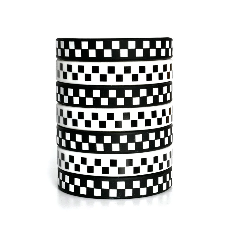 1PC Wristbands Decorations Favors Race Car Party Supplies Vintage Couples Black White Plaid Checkered Pattern Silicone Bracelet - Imagen 6