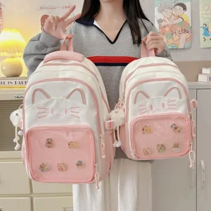 Y2K Cute Cat Ita Backpacks Large Capacity Knapsack Casual Girl Transparent DIY Display Rucksack Cartoon Trendy Travel Schoolbags